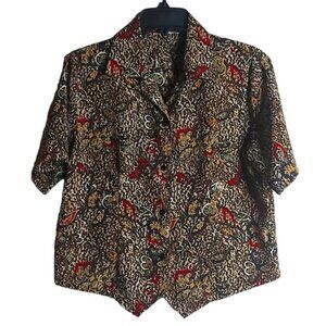 Vintage Short Sleeve Floral Print Blouse P2P 20" Fits M/L